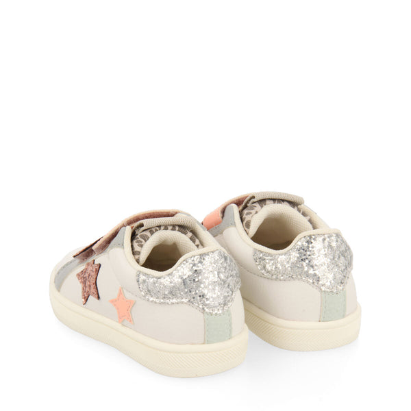 Sneakers blancas con detalles glitter y tonos pastel para bebé natercia