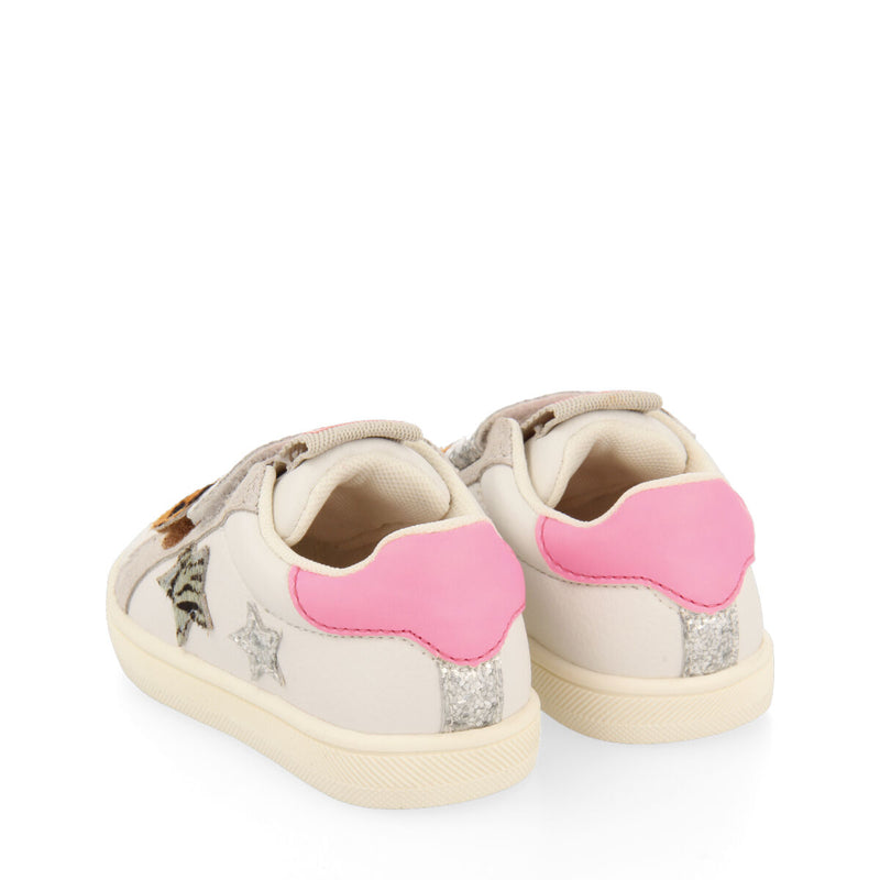 Sneakers blancas con detalles de glitter y animal print para bebé brasles