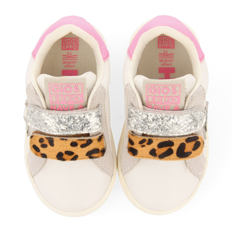 Sneakers blancas con detalles de glitter y animal print para bebé brasles