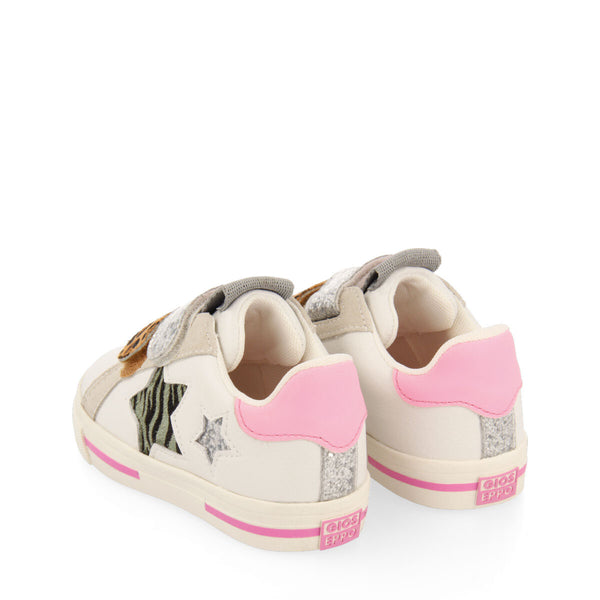 Sinje girls white sneakers with adjustable leopardrint fastenings