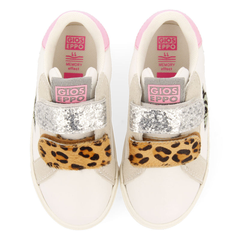 Sinje girls white sneakers with adjustable leopardrint fastenings