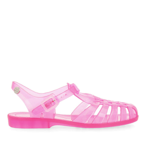 SALOA WOMEN'S SHINY SEE-THROUGH FUCHSIA JELLY SANDALS