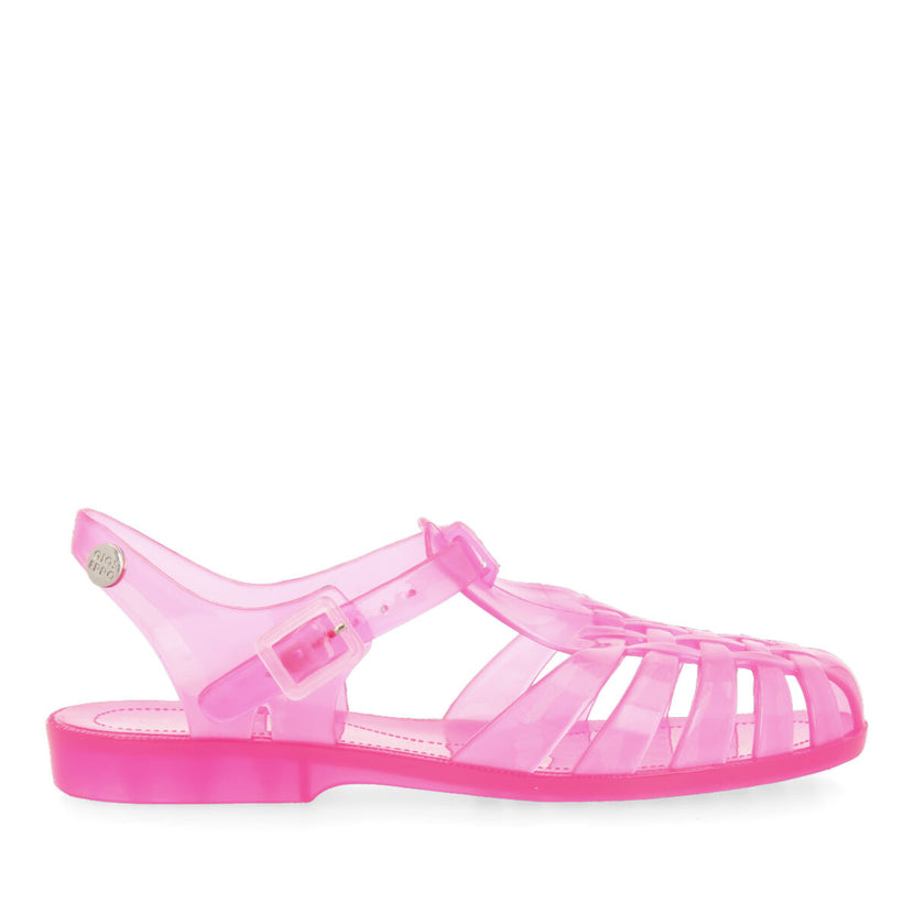 Saloa women's shiny see-through fuchsia jelly sandals