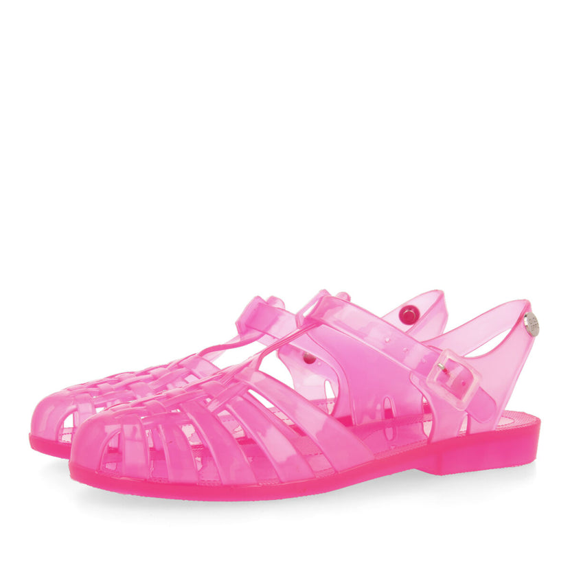 Saloa women's shiny see-through fuchsia jelly sandals
