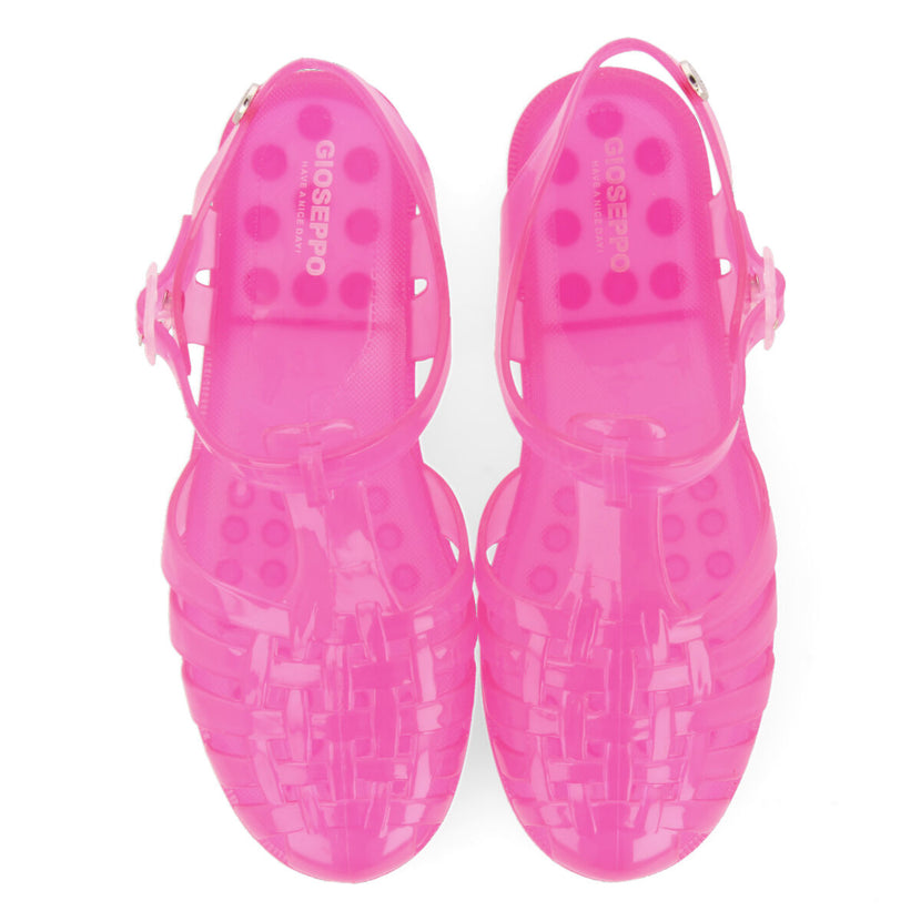 Saloa women's shiny see-through fuchsia jelly sandals