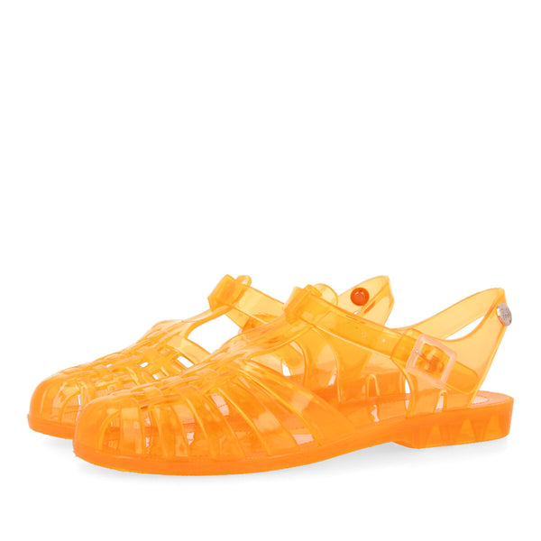Saloa women's shiny see-through orange jelly sandals
