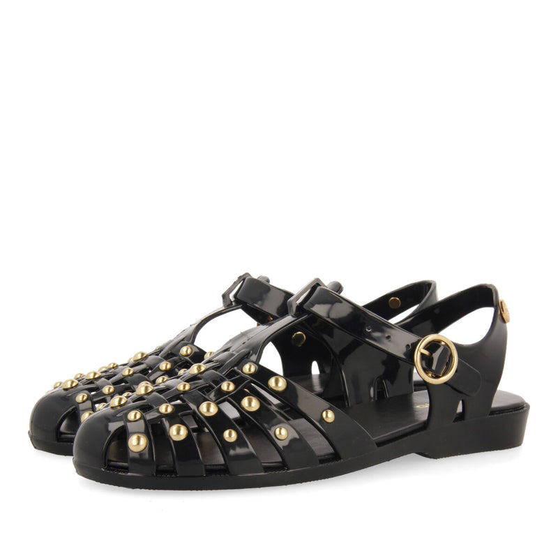 Havana women's black multi-strap sandals with studs