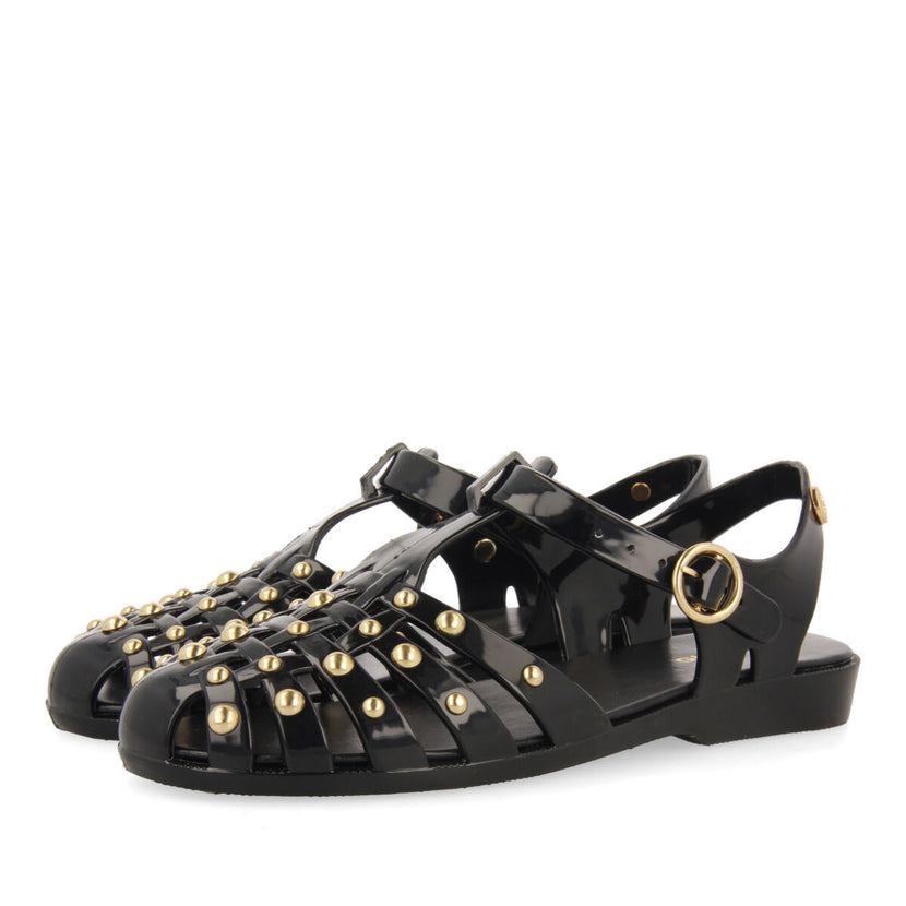 Havana women's black multi-strap sandals with studs