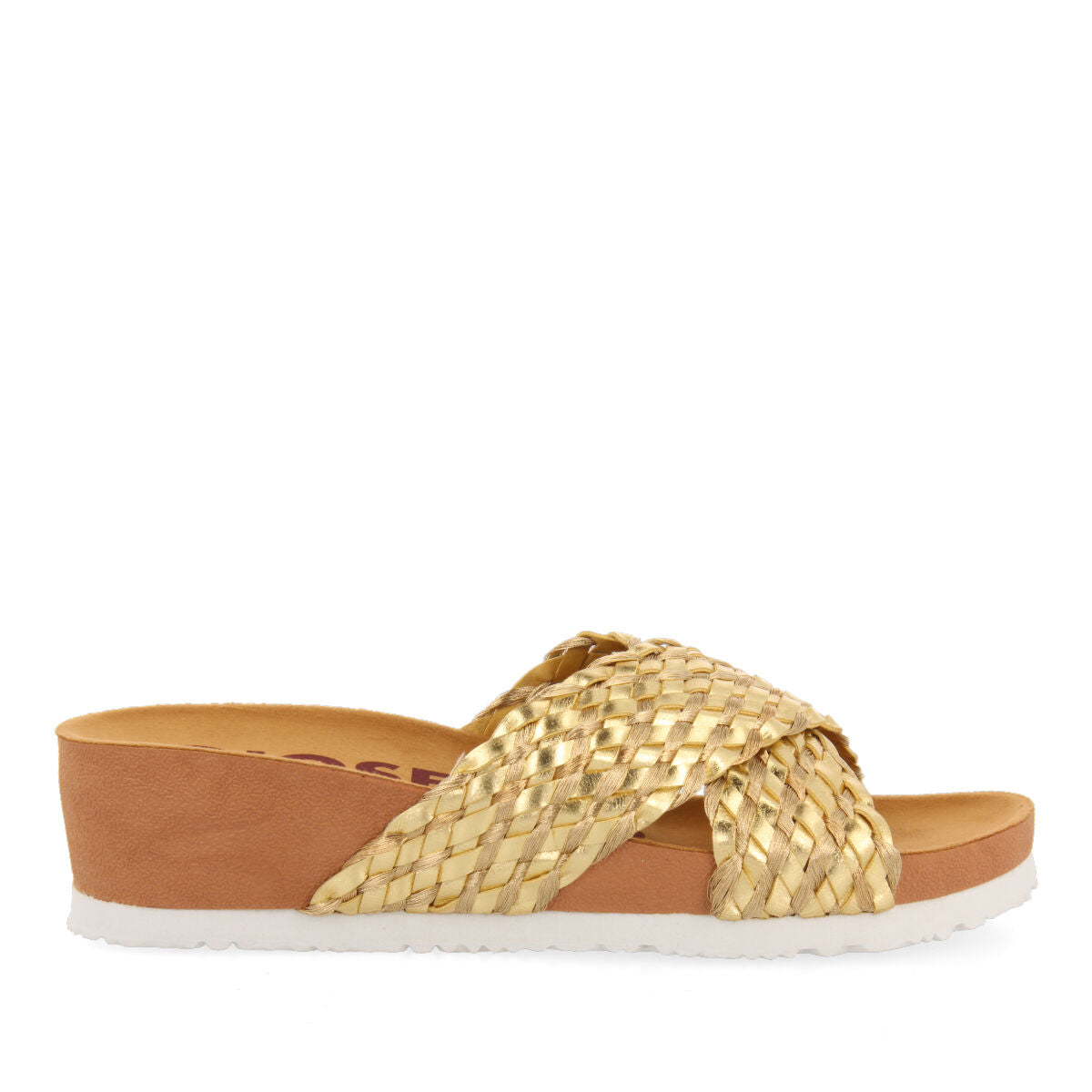 Turiacu women's footbed wedges with gold braided straps