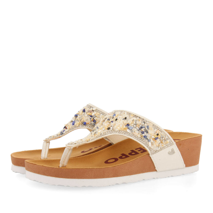Andelain women's white footbed wedges with decorative multicoloured stones