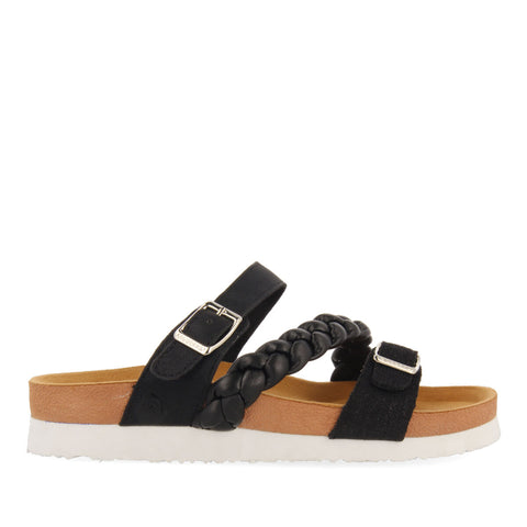 BONNEIL FOOTBED SANDALS WITH BLACK STRAPS AND BUCKLES