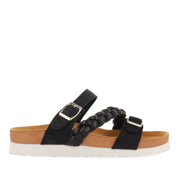 Bonneil footbed sandals with black straps and buckles