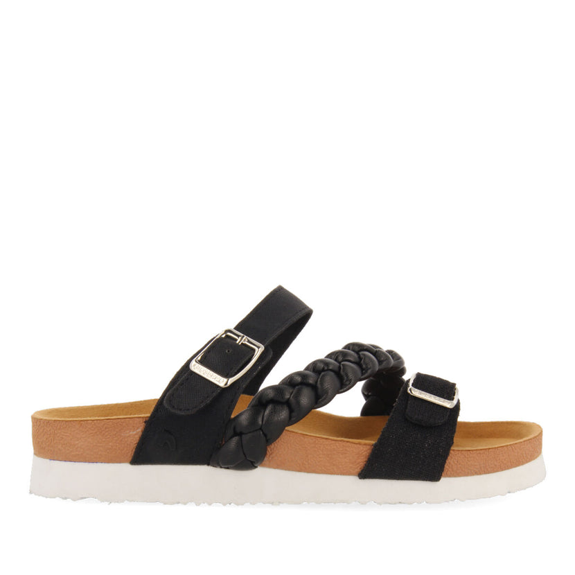 Bonneil footbed sandals with black straps and buckles