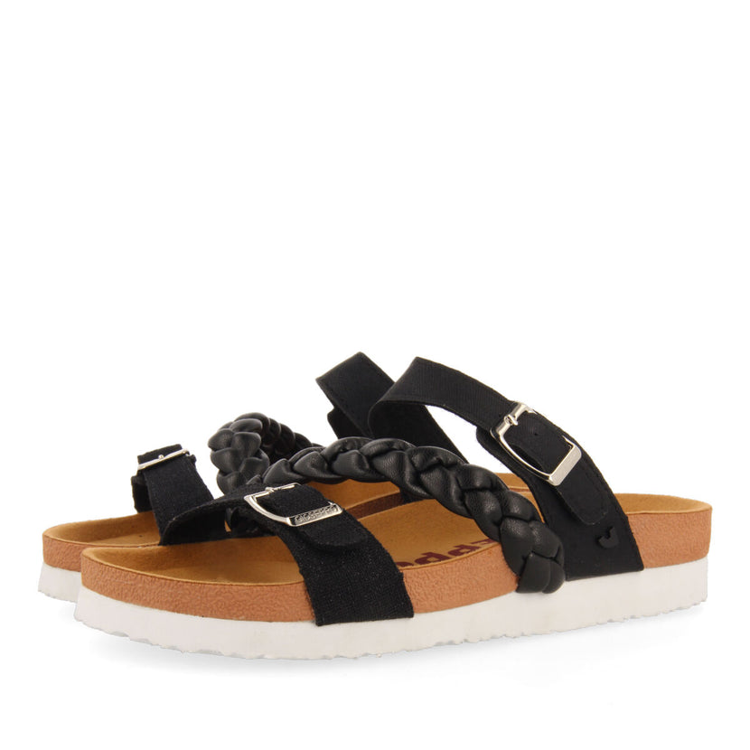 Bonneil footbed sandals with black straps and buckles