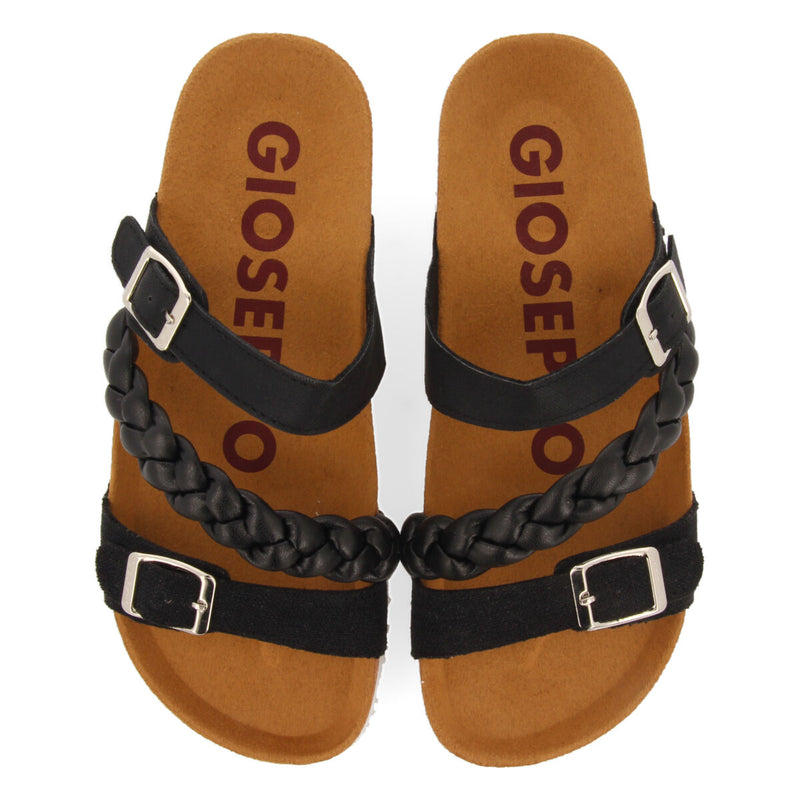 Bonneil footbed sandals with black straps and buckles