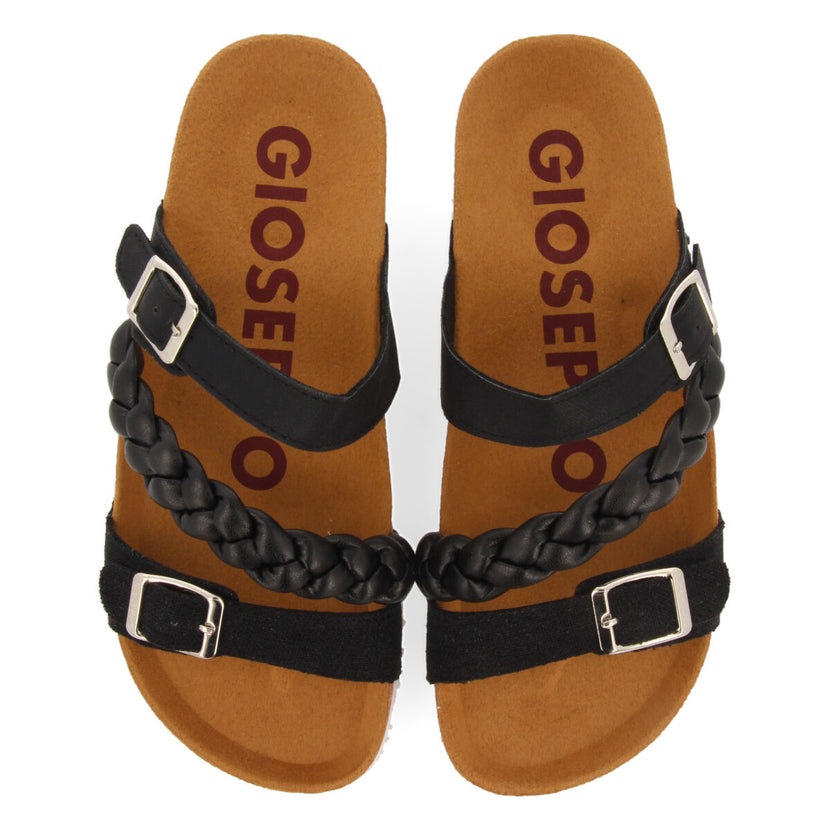 Bonneil footbed sandals with black straps and buckles