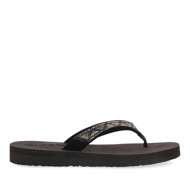 Cize women's black sandals with decorative crystals