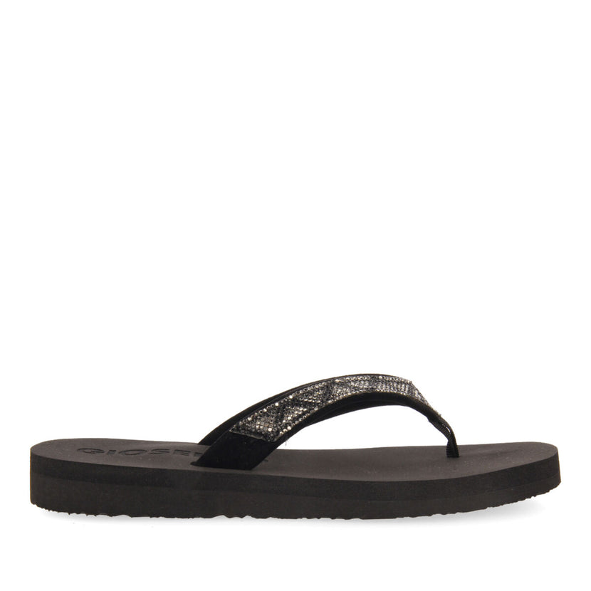 Cize women's black sandals with decorative crystals