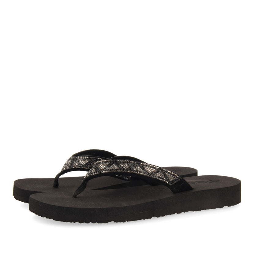 Cize women's black sandals with decorative crystals