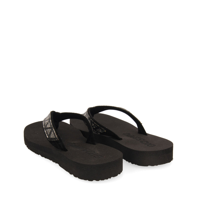 Cize women's black sandals with decorative crystals