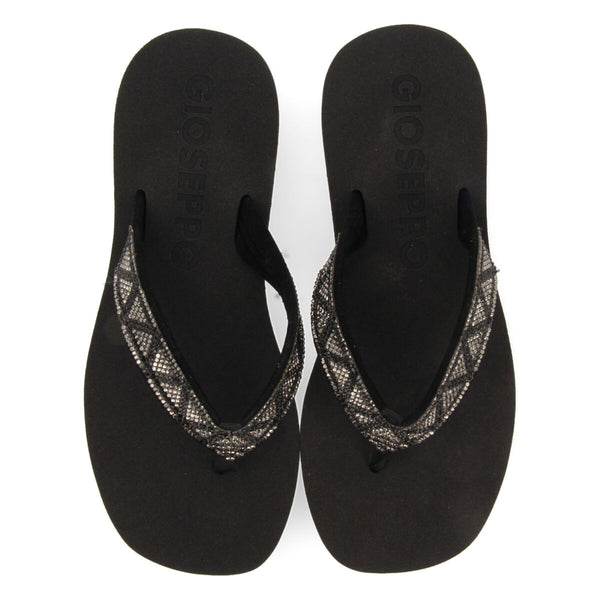 Cize women's black sandals with decorative crystals
