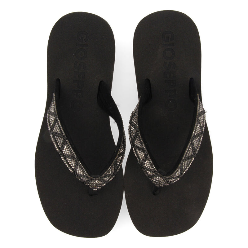 Cize women's black sandals with decorative crystals