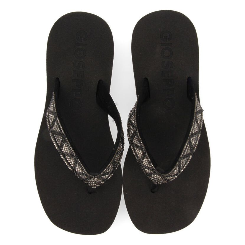 Cize women's black sandals with decorative crystals