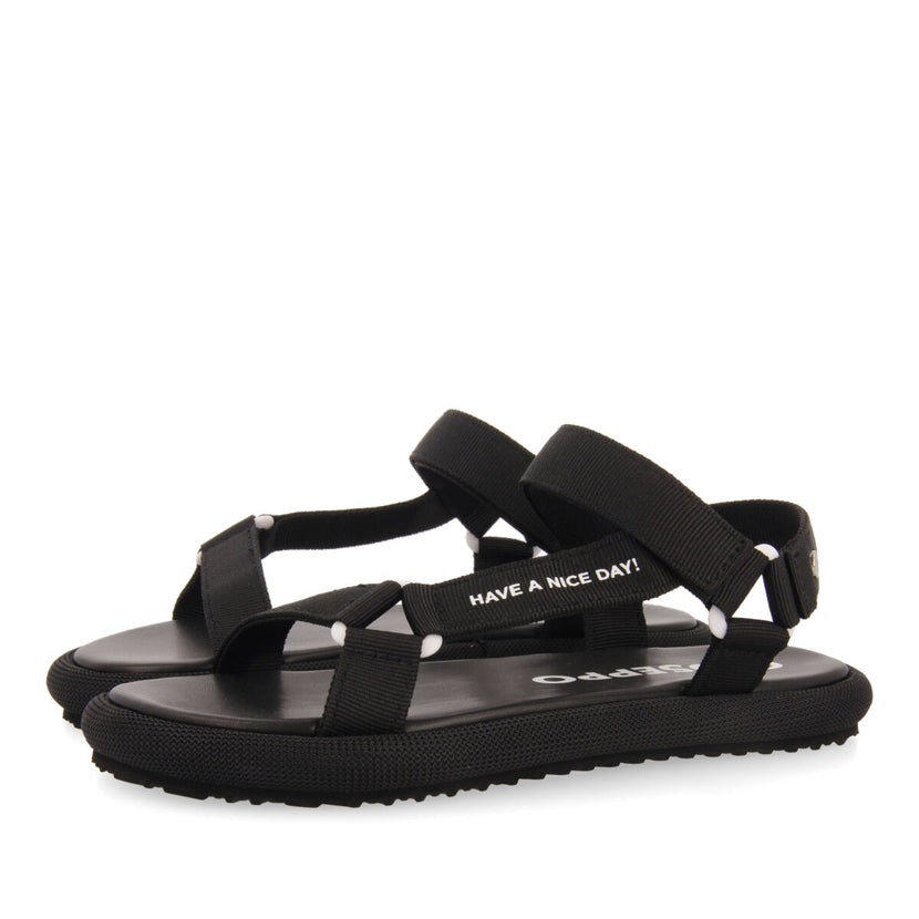 Sandalias negras con tiras y cierre ajustable para mujer navirai