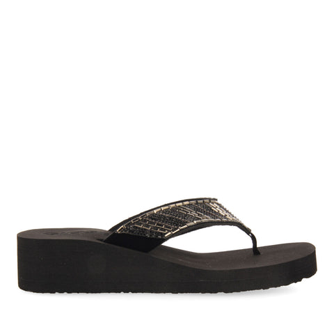 APIACA WOMEN'S BLACK WEDGES WITH DECORATIVE STONES