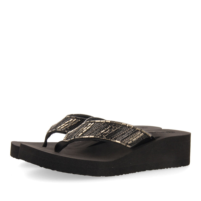 Apiaca women's black wedges with decorative stones