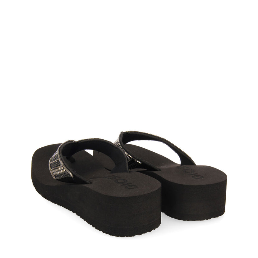 Apiaca women's black wedges with decorative stones
