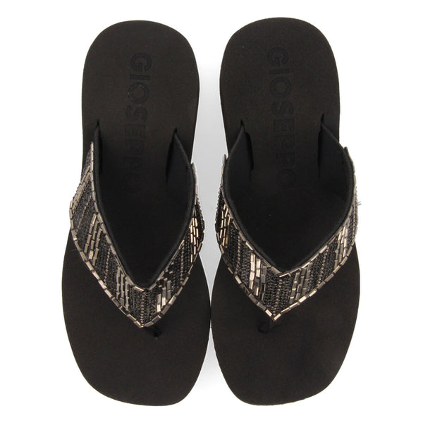 Apiaca women's black wedges with decorative stones