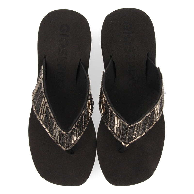 Apiaca women's black wedges with decorative stones