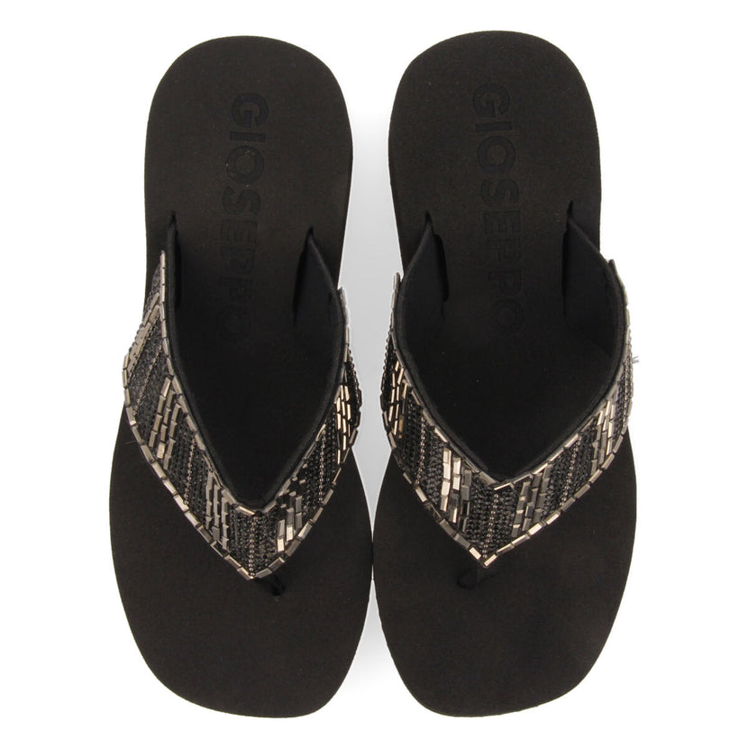 Apiaca women's black wedges with decorative stones