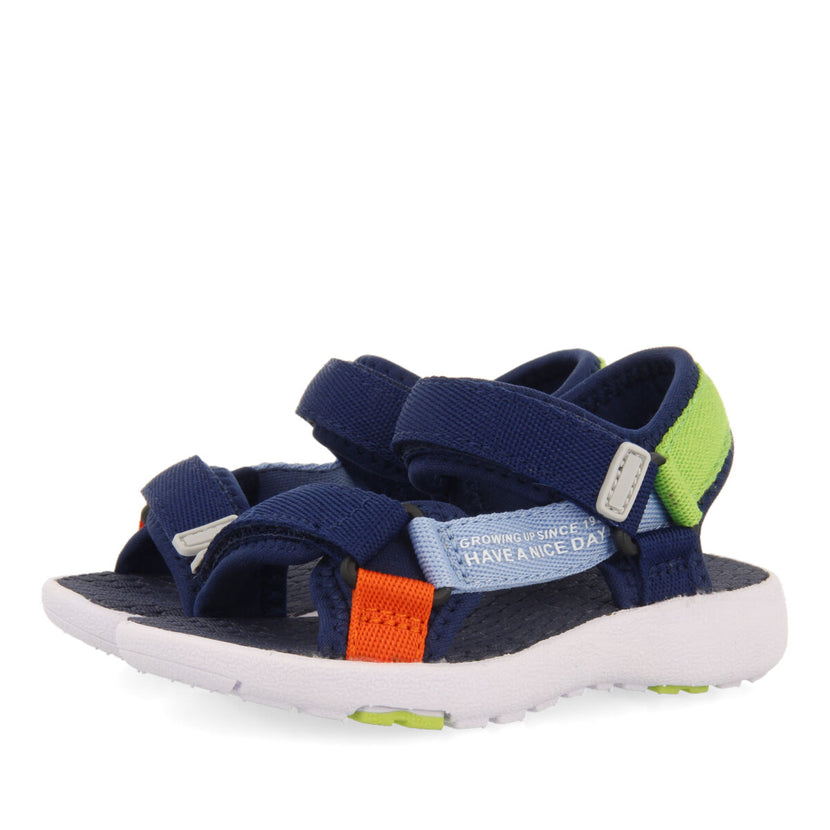 Bardon babies navy blue sports sandals with multicoloured ties