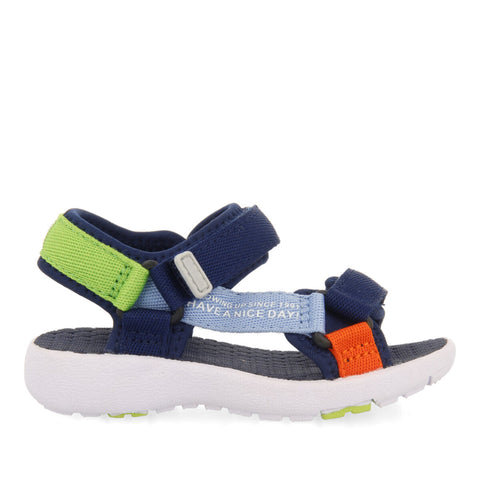 BARDON BABIES NAVY BLUE SPORTS SANDALS WITH MULTICOLOURED TIES