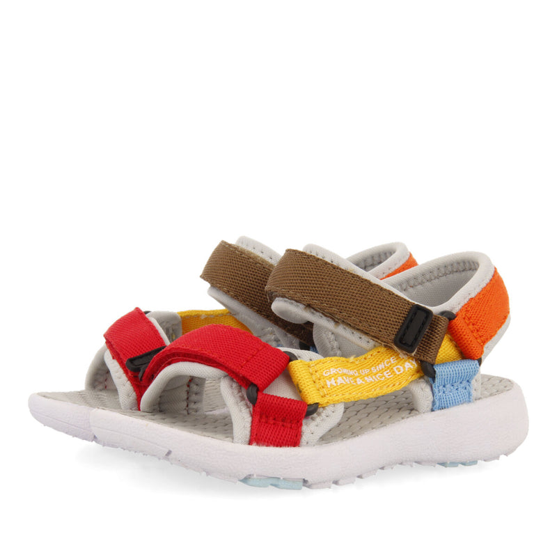 Bardon babies grey sports sandals with multicoloured ties