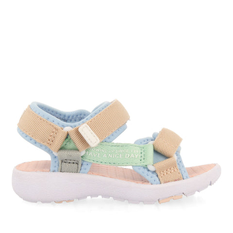 SANDALIAS DE ASPECTO DEPORTIVO COLOR TURQUESA CON CINTAS MULTICOLORES PARA BEBÉ ROCHEDO