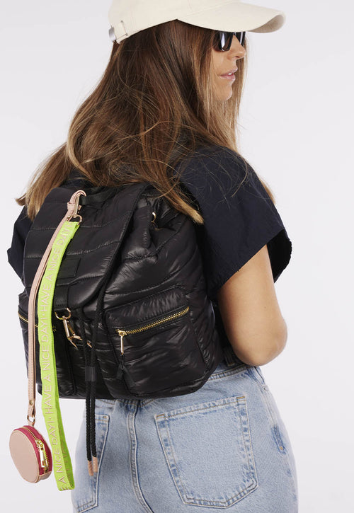 Quinsac women's black cushioned backpack with accessories