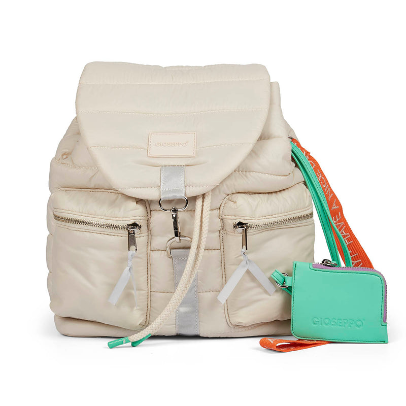 Quinsac women's off-white cushioned backpack with accessories