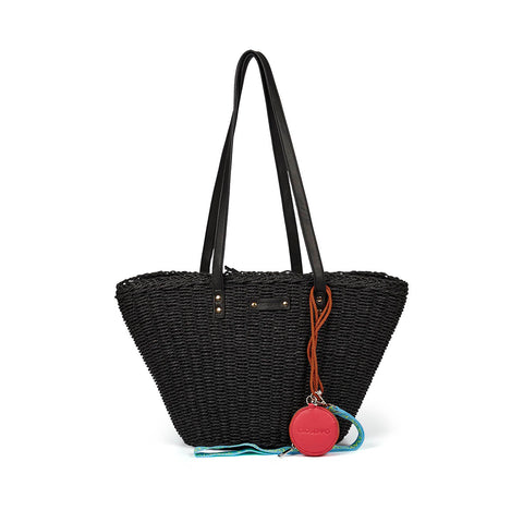 GLENIC WOMEN'S BLACK RAFFIA STRAW BAG