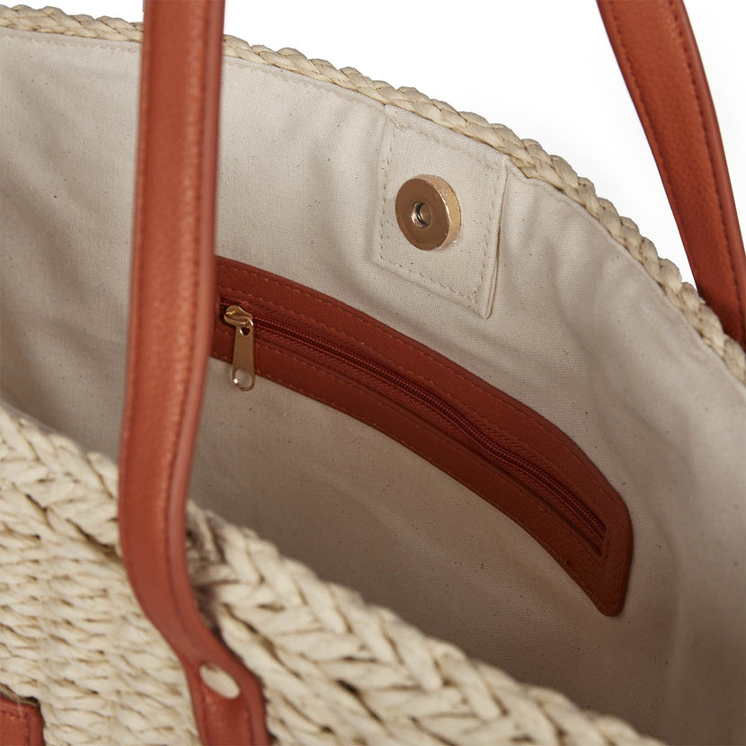 Cabas en raphia couleur cuir pour femme rialma