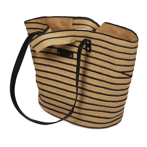 Esley women's black stripy raffia straw bag