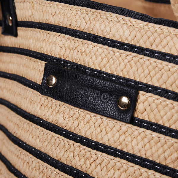 Esley women's black stripy raffia straw bag