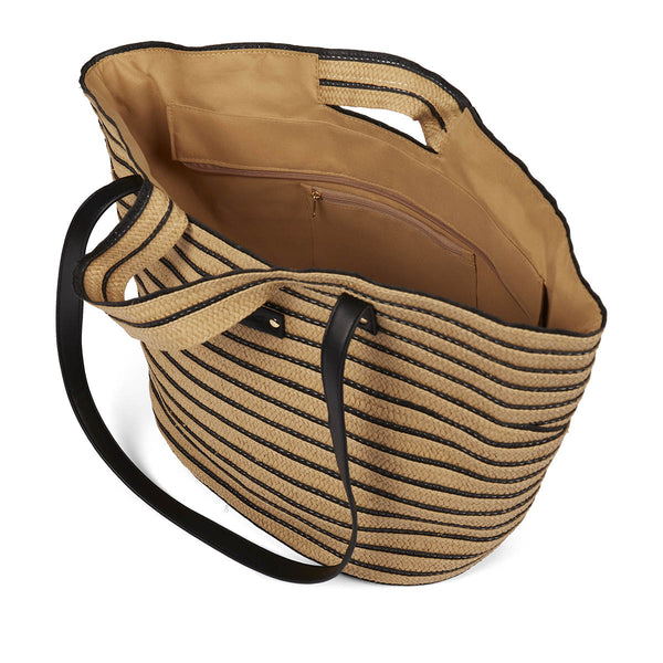 Esley women's black stripy raffia straw bag