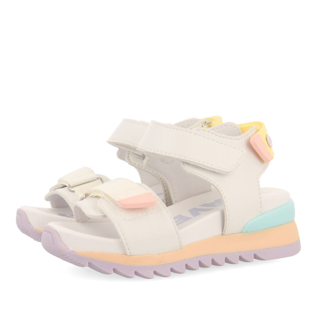 Thiotte girls sandals with white adjustable straps with colourful accents