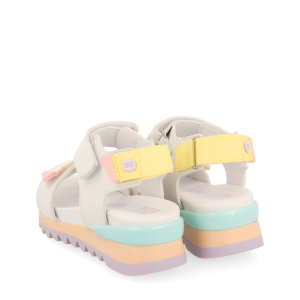 Thiotte girls sandals with white adjustable straps with colourful accents