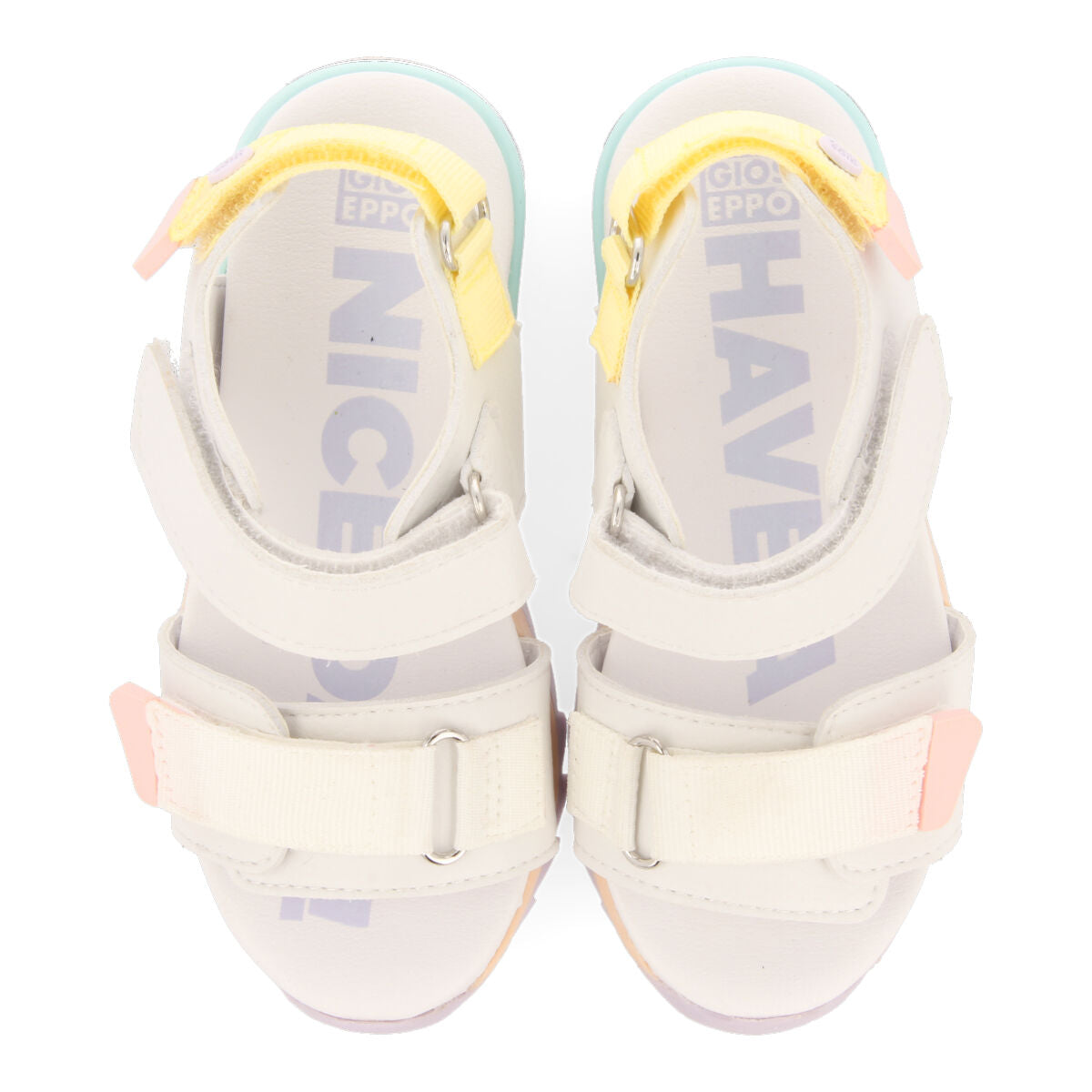 Thiotte girls sandals with white adjustable straps with colourful accents