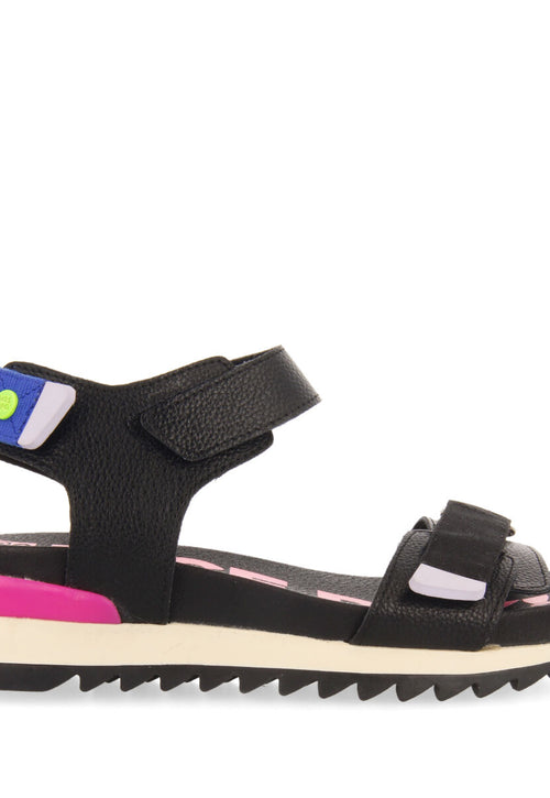 Sandalias de corte tiras ajustable negras con acentos de color para niñas thiotte