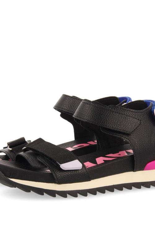 Sandalias de corte tiras ajustable negras con acentos de color para niñas thiotte